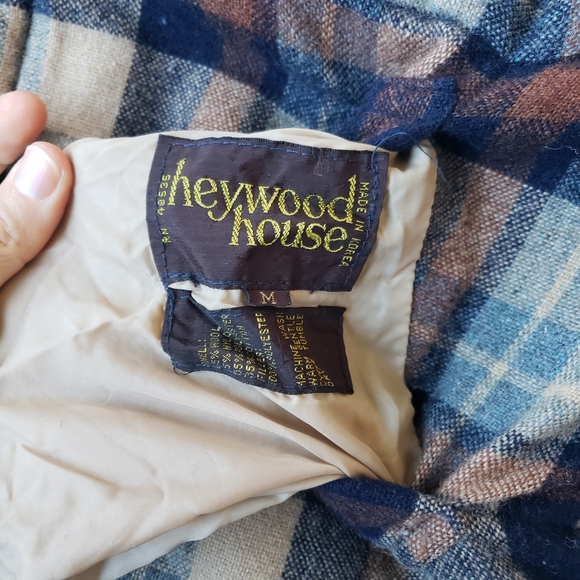 Vintage 1970s 80s Mens Heywood House Reversable Navy Camel Plaid Lumberjack Vest - Picture 7 of 8